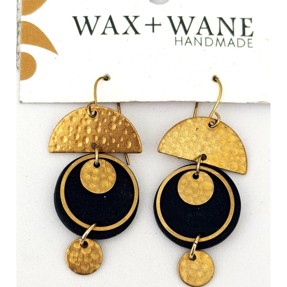Wax + Wane Handmade Brass Geometric Statement Dangle Earrings Boho